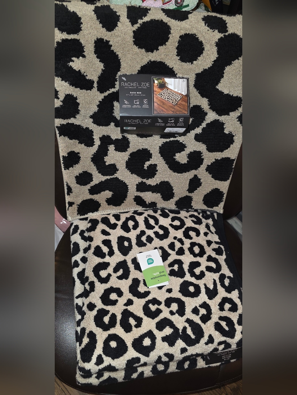 Rachel Zoe Black and Cream Leopard Bath Rug And Towel Set